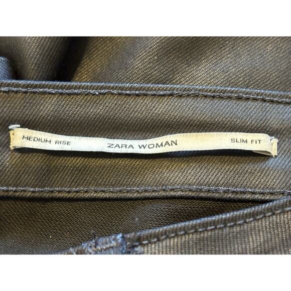 Zara Womens Blue Waxed Jeans 10 Zipper Ankle Leather-look - Picture 9 of 9